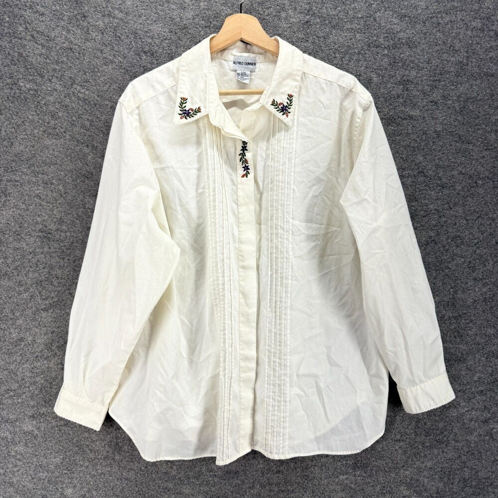 Alfred Dunner Shirt Women 20W Plus Beige Button Up Collared Long Sleeve Cotton